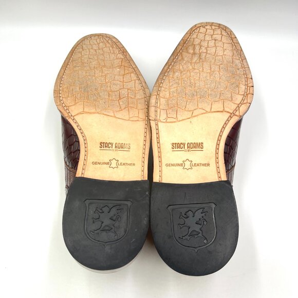 Stacy Adams Mens Size 9 Burgundy Brown Leather Croc Gator Monk Strap Dress Shoes - Picture 9 of 13